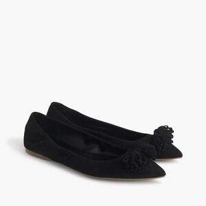 New J Crew Lottie Tassel Suede Pointy Toe Ballet Flats Shoes 6.5  Black